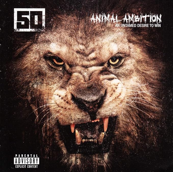 Album cover with a lion's face and 'Animal Ambition' text on a dark background