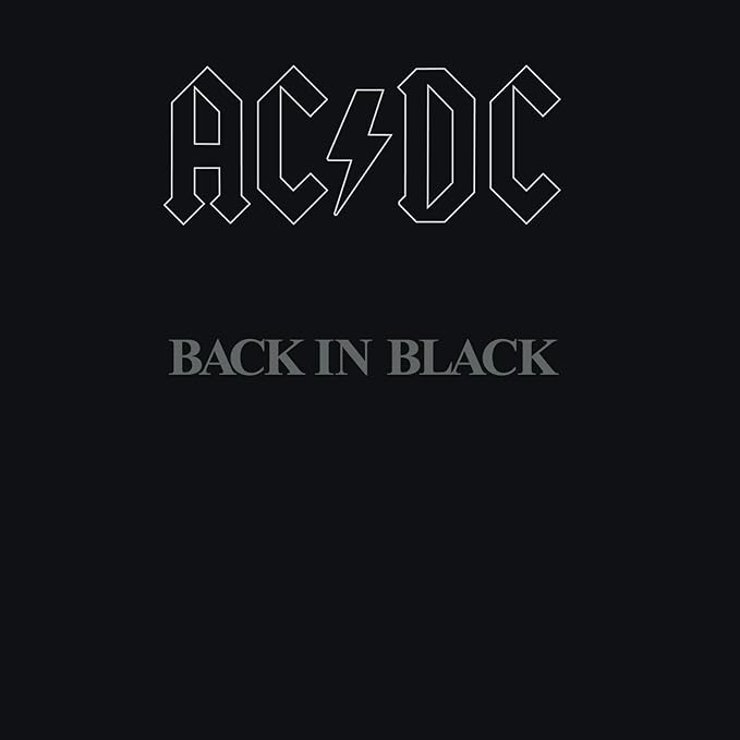 AC/DC 'Back In Black' remastered CD cover in black with the band's logo in white text.