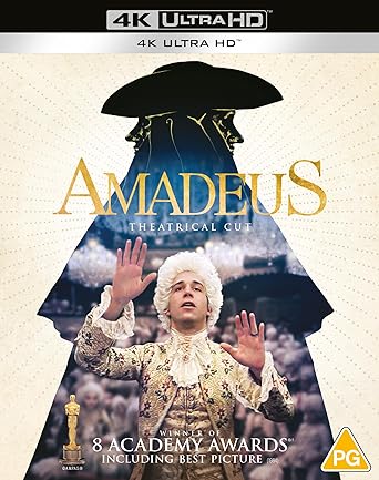 Amadeus DVD cover with a silhouette of a person in period attire and the title 'Amadeus'.