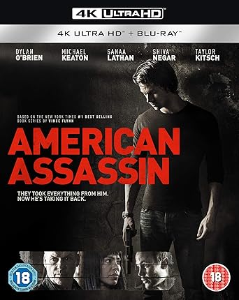 DVD cover of 'American Assassin' with characters and text on a dark background