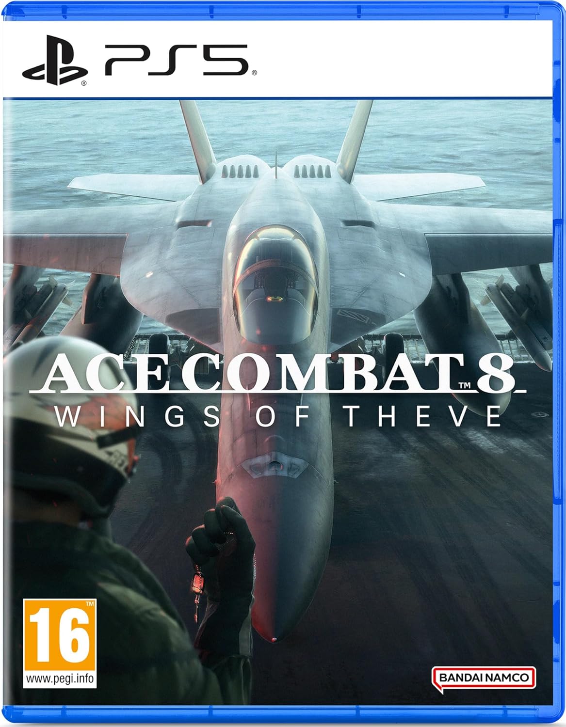 Game cover for 'Ace Combat 8: Wings of the Eve' on PS5 with fighter jet and pilot image.