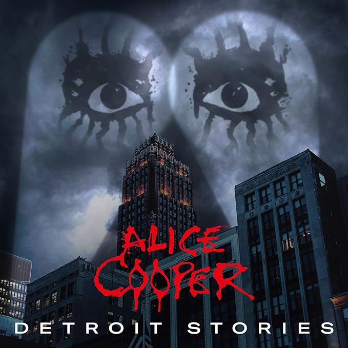 Cover art for Alice Cooper Detroit Stories album featuring a stylized eye graphic with city skyscrapers in the background.