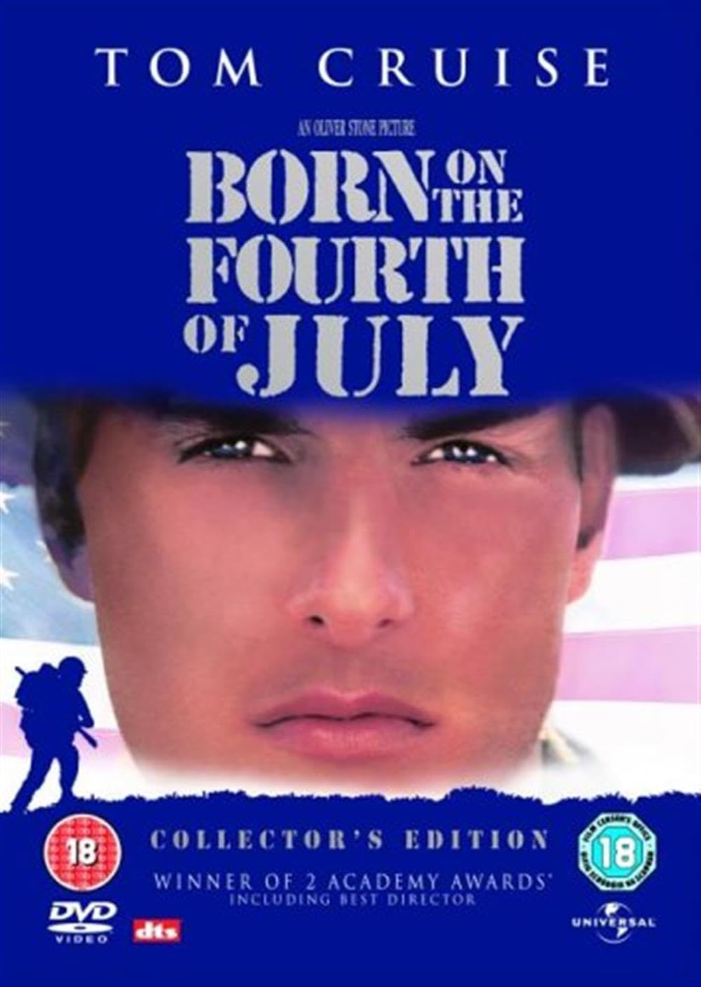 Movie poster for 'Born on the Fourth of July' featuring Tom Cruise with a blue and white color scheme.