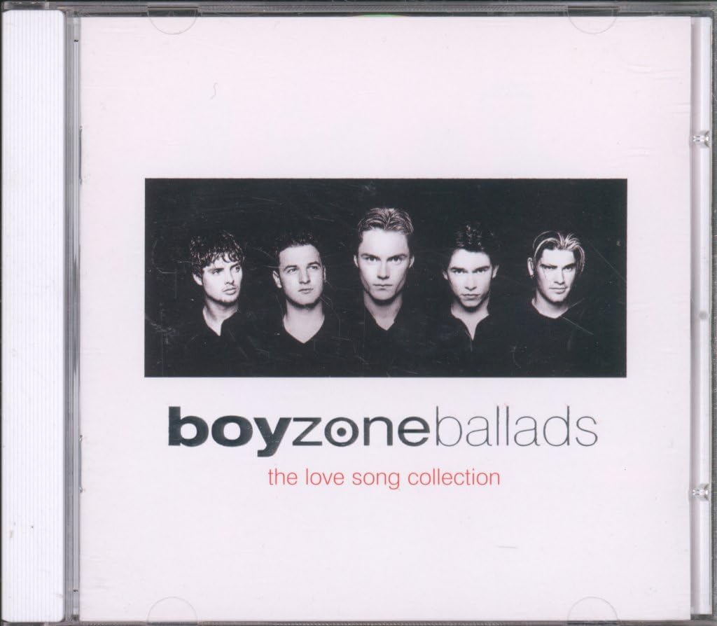CD cover of 'boyzone ballads' with a black and white photo of five men.