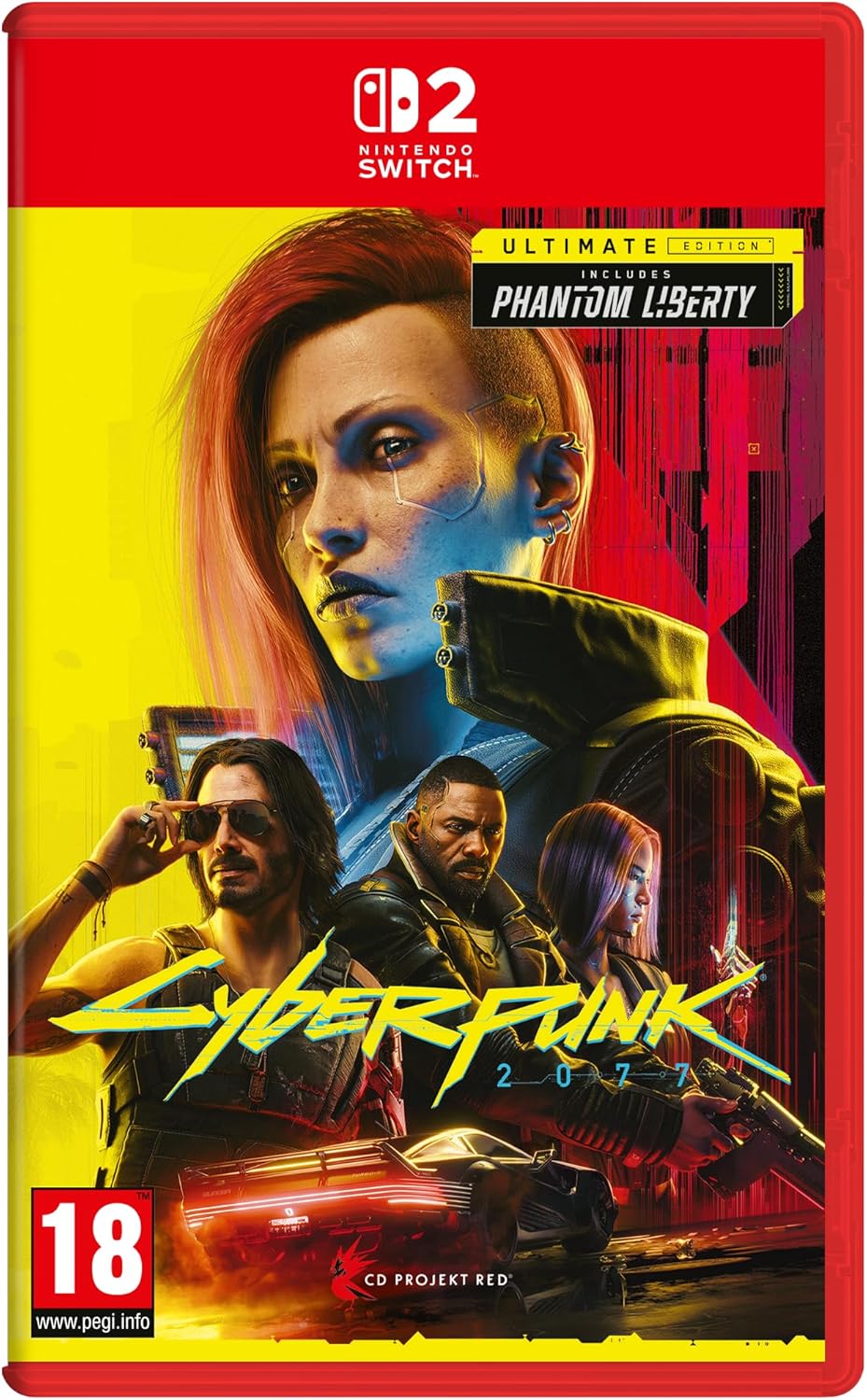 Cyberpunk 2077 game case for Nintendo Switch with character images and red background
