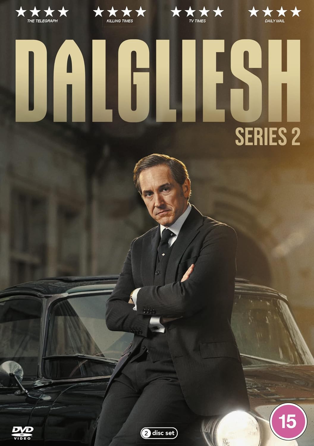 DVD cover of 'Dalgliesh' Series 2 with a man in a suit standing in front of a car.