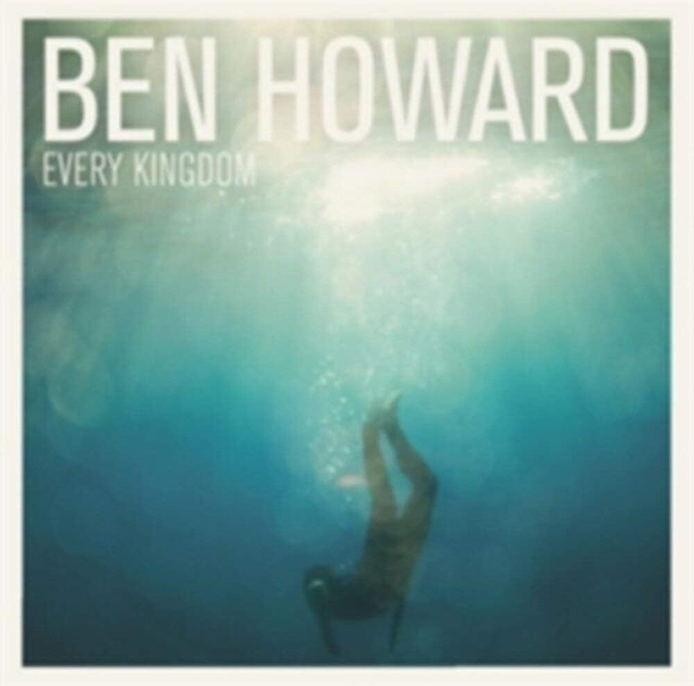 Album cover for Ben Howard's 'Every Kingdom' featuring an underwater photograph of a diver with the artist's name in large white text at the top.