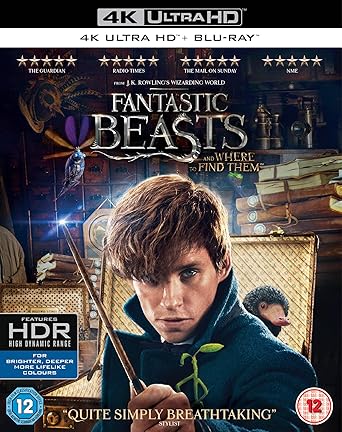 Blu-ray cover of 'Fantastic Beasts and Where to Find Them' with a character holding a wand.