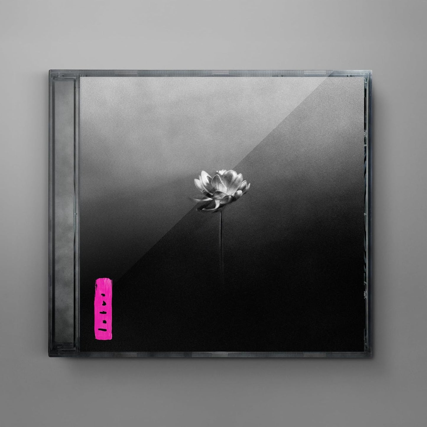 CD case with a flower illustration on a gray background