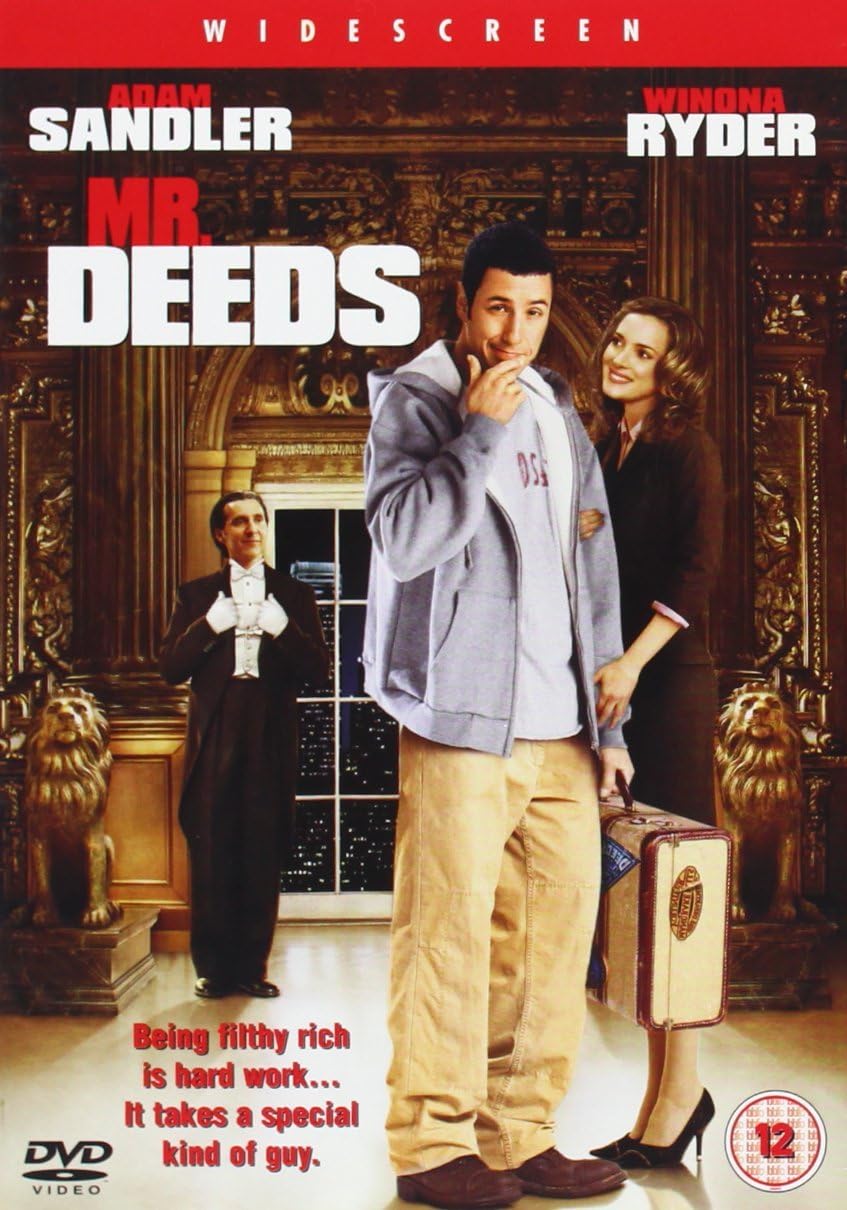 Movie poster for 'Mr. Deeds' featuring two people in a formal setting.