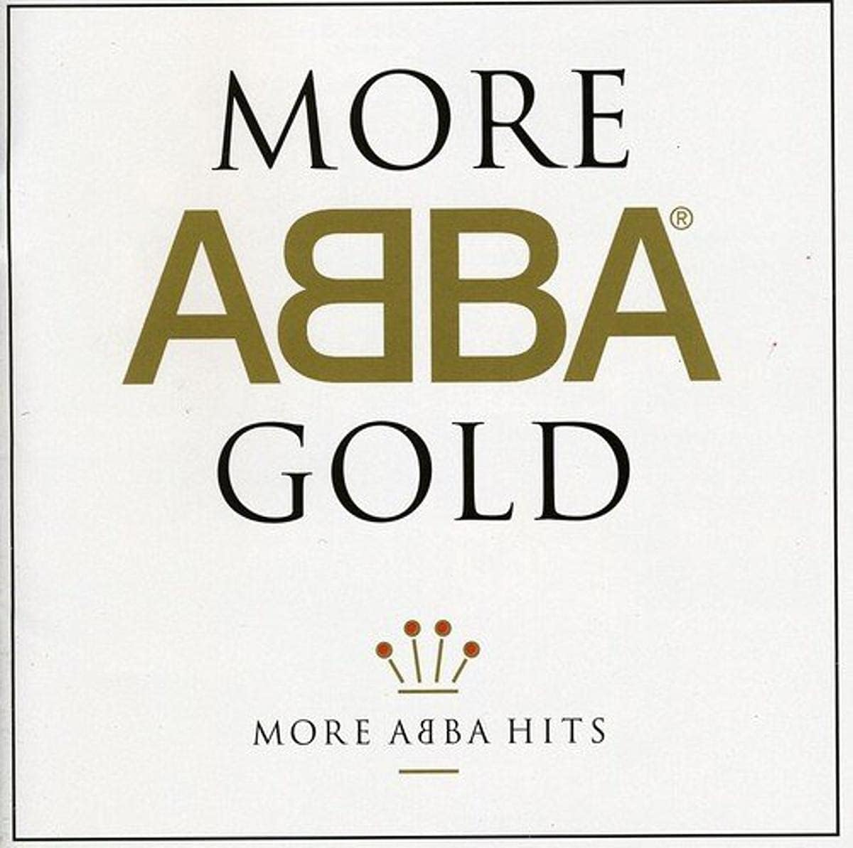 Square album cover for 'More Abba Gold' featuring the title in black and gold text on a white background, with a small gold crown logo and 'More Abba Hits' at the bottom.
