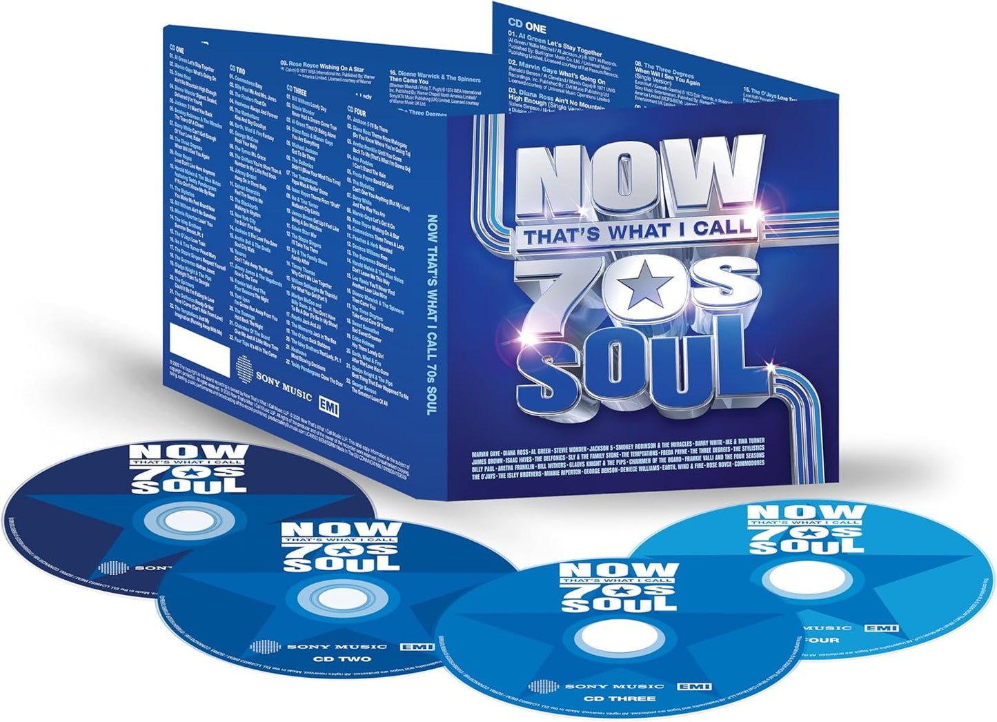 CD set with 'Now That's What I Call 70s Soul' packaging on a white background