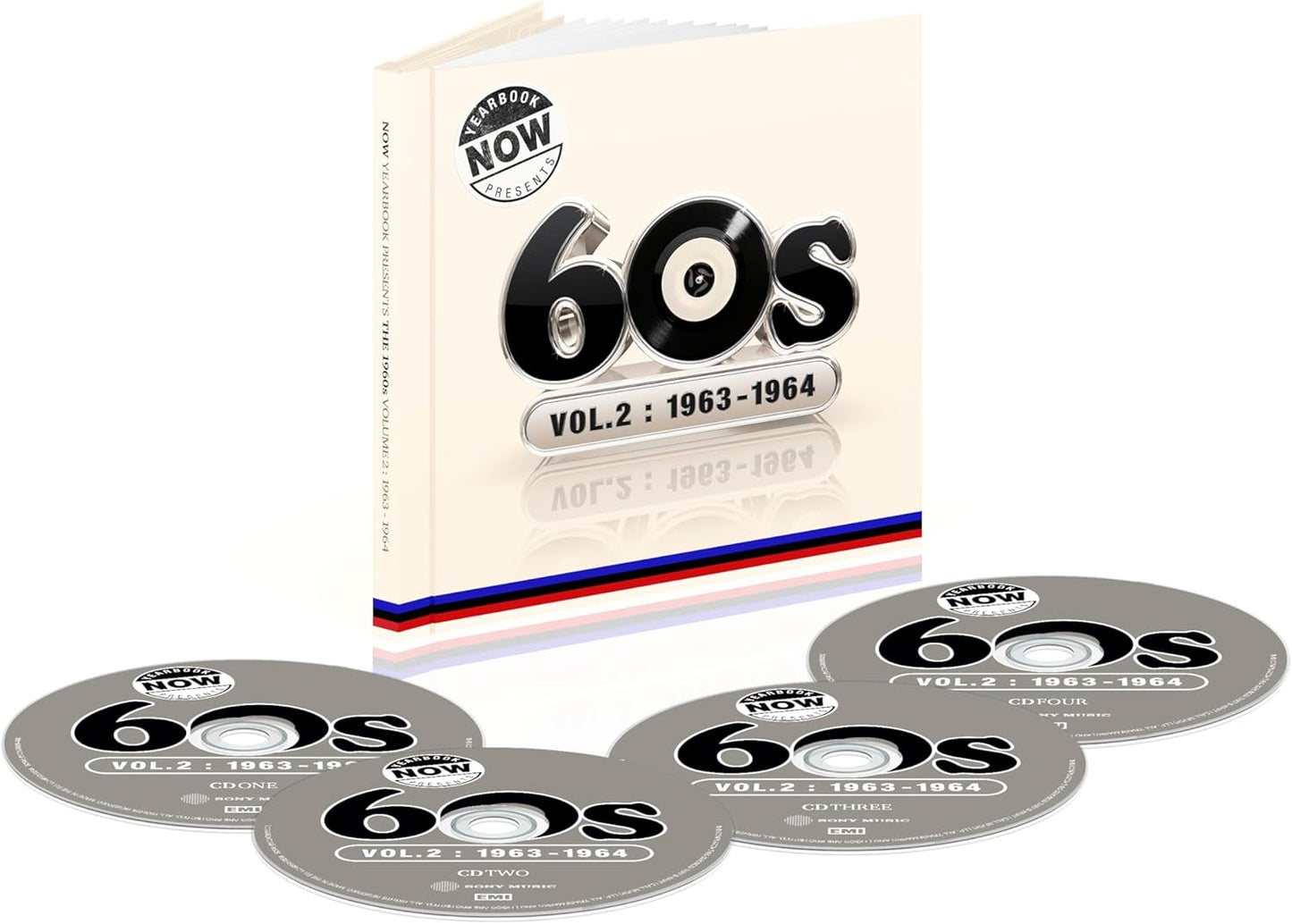 Collection of CDs with a book titled '60s Vol. 2: 1963-1964' on a white background