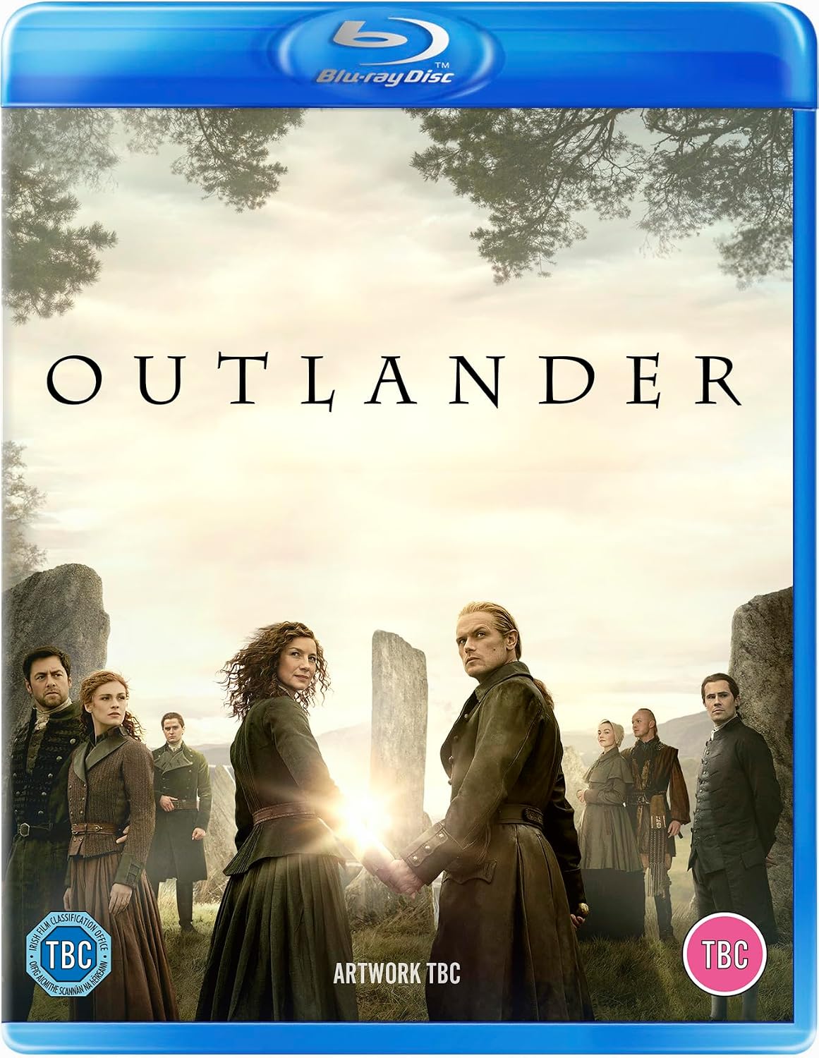 Blu-ray cover of 'Outlander' with characters from the series.