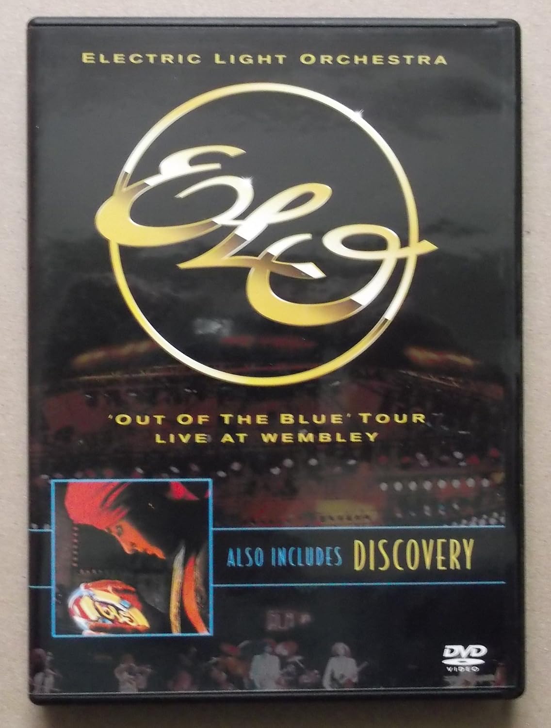 DVD cover of Electric Light Orchestra's 'Out of the Blue' tour live at Wembley with ELogram design.