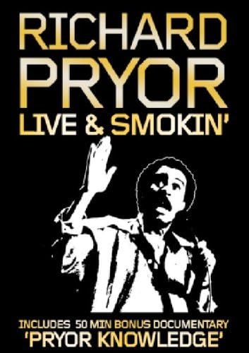 Promotional poster for Richard Pryor's 'Live & Smokin'' with a silhouette of the comedian.
