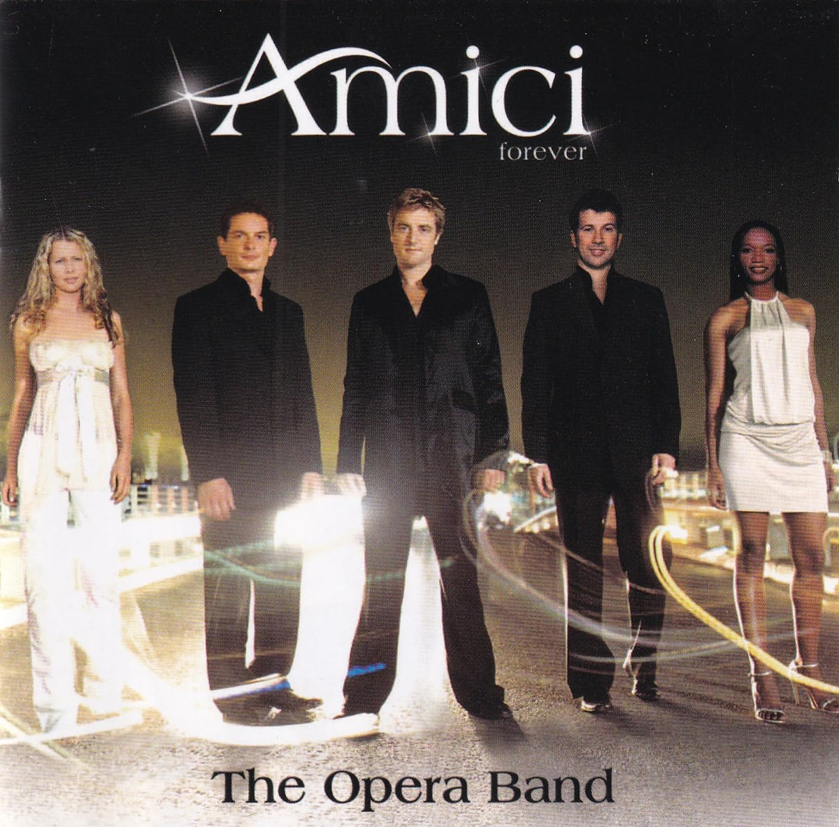 Album cover for 'Amici forever' by The Opera Band featuring five band members.