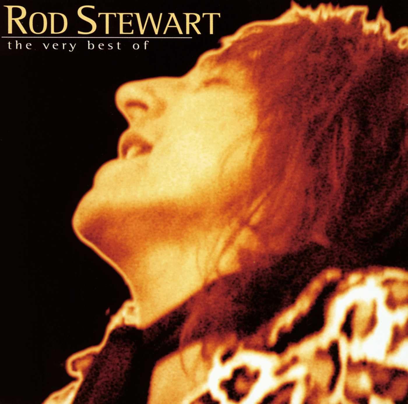 Album cover of 'The Very Best of Rod Stewart' with a close-up of Rod Stewart's face.