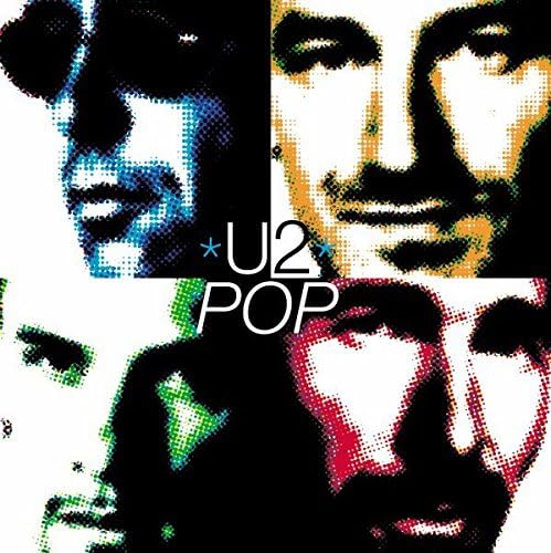 A collage of images of the band U2, with the band's name 'U2 POP' featured prominently at the bottom.