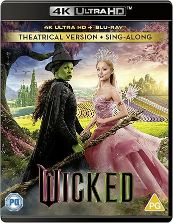 Blu-ray cover of 'Wicked' with characters from the musical in a fantasy landscape.