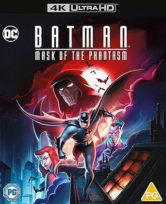 4K Ultra HD movie cover for 'Batman: Mask of the Phantasm' with superhero and villains on a dark background.