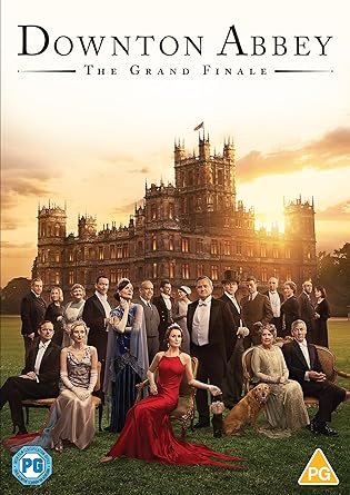 Downton Abbey DVD cover with characters in front of the castle at sunset