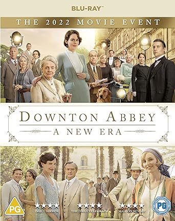 Blu-ray cover for 'Downton Abbey: A New Era' featuring a group photograph of the main cast in period costumes.