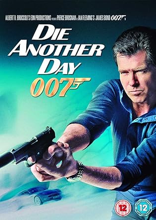 Movie poster for 'Die Another Day' featuring a character holding a gun with a blue car in the background.