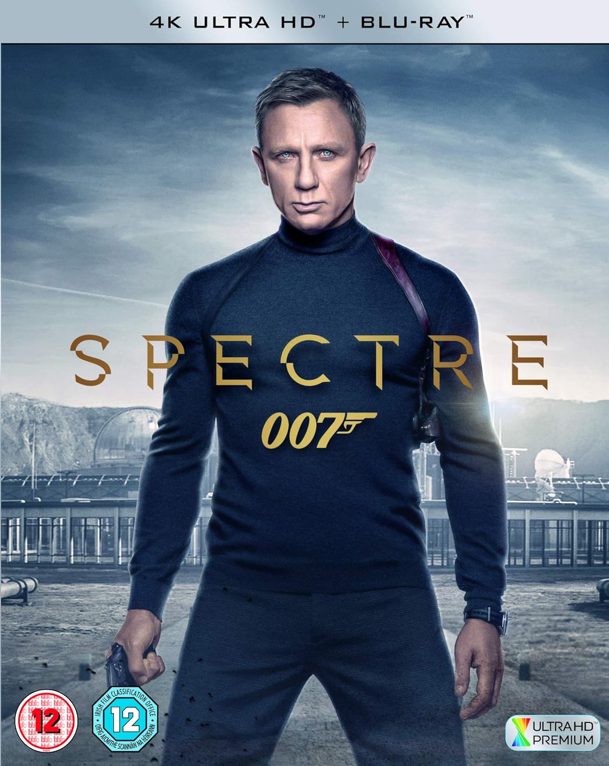Movie poster for 'Spectre' featuring a character in a blue outfit with '007' branding.