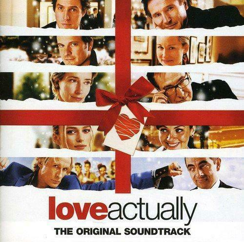 CD cover for 'Love Actually OST' featuring a collage of the main characters from the movie Love Actually, with a Christmas theme.