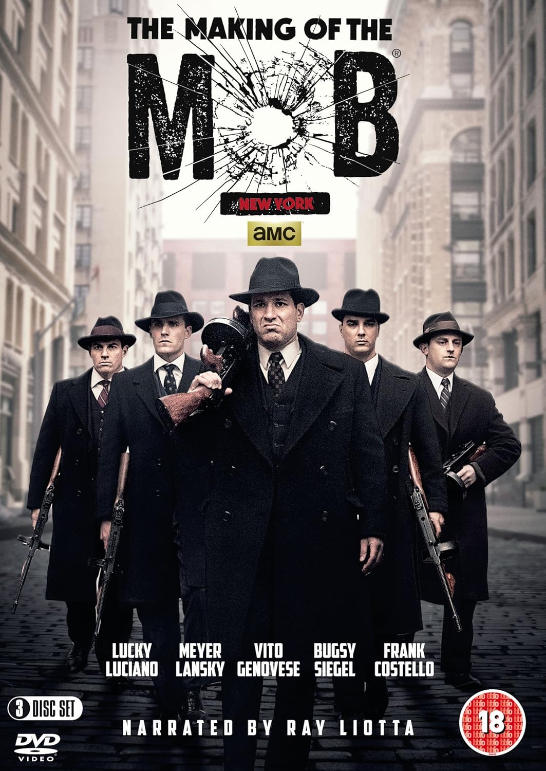 DVD cover for 'The Making of the Mob: New York' featuring a black and white image of men in suits with a gun and the text 'Academy Award® Winner Ray Liotta narrates'.