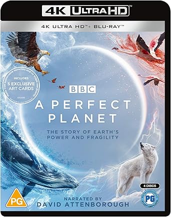 Blu-ray cover of 'A Perfect Planet' with animals and Earth imagery