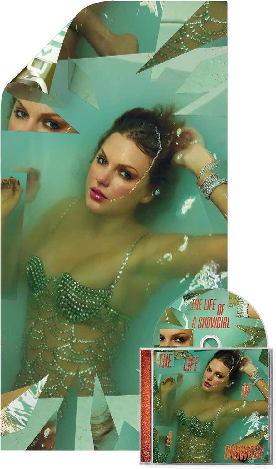 Collage of a woman in a green dress with a CD cover featuring the same design.