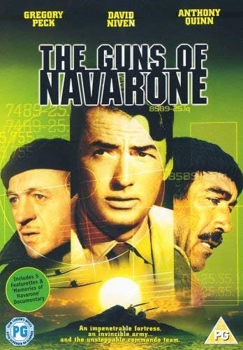 DVD cover for 'The Guns Of Navarone' featuring images of the main characters with a green background.