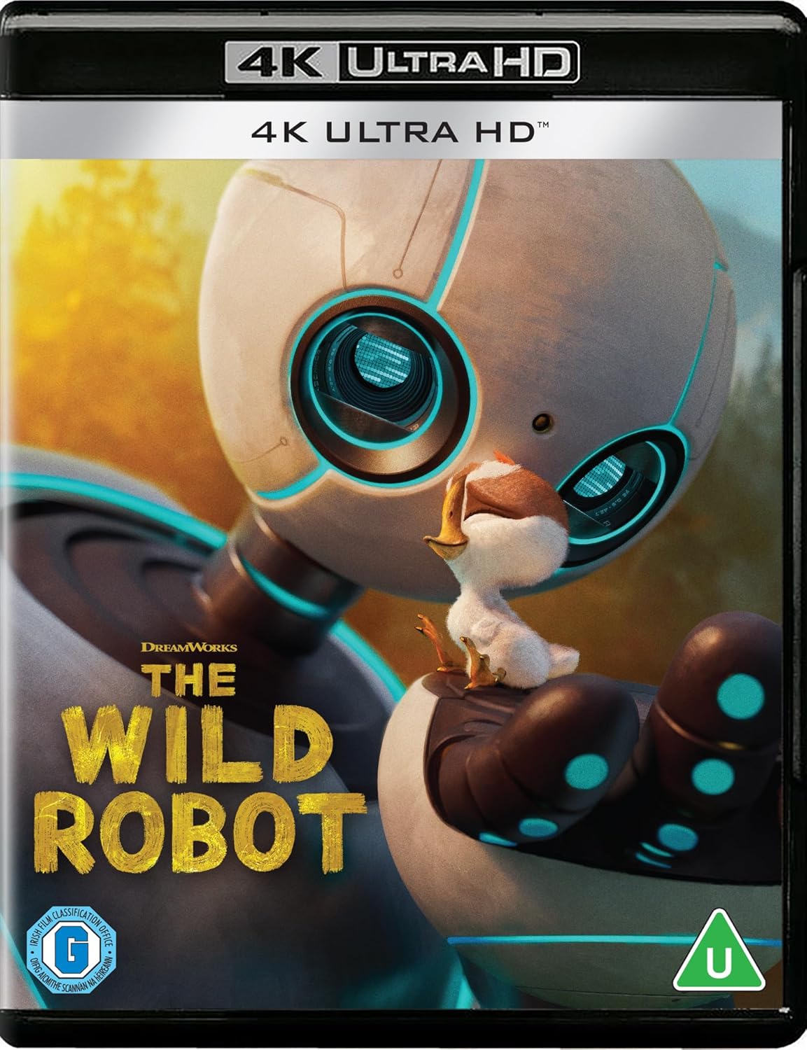 Cover of 'The Wild Robot' 4K Ultra HD Blu-ray featuring a robot and a small bird, with the Blu-ray logo and a 'Universal HD' banner at the top.