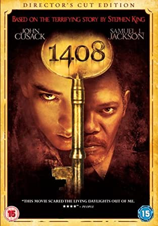 DVD cover for the movie '1408' featuring a split-diagram design with a gold-colored key and a close-up of the actors' faces.