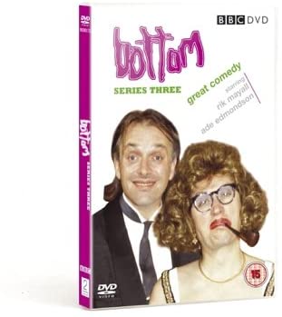 DVD cover for 'Bottom - Series 3' featuring photographs of the main characters with comedic poses and expressions.