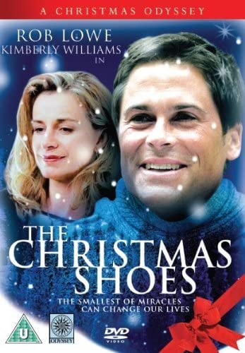 DVD cover for 'The Christmas Shoes' featuring images of the main characters with a Christmas theme.