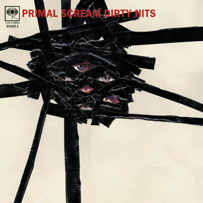 Primal Scream Dirty Hits audio CD with a black and white cover featuring the band's name and an eye graphic.