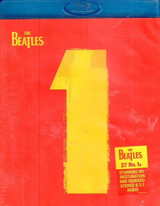 Cover of 'The Beatles 1' Blu-ray set with red background and yellow number '1'.