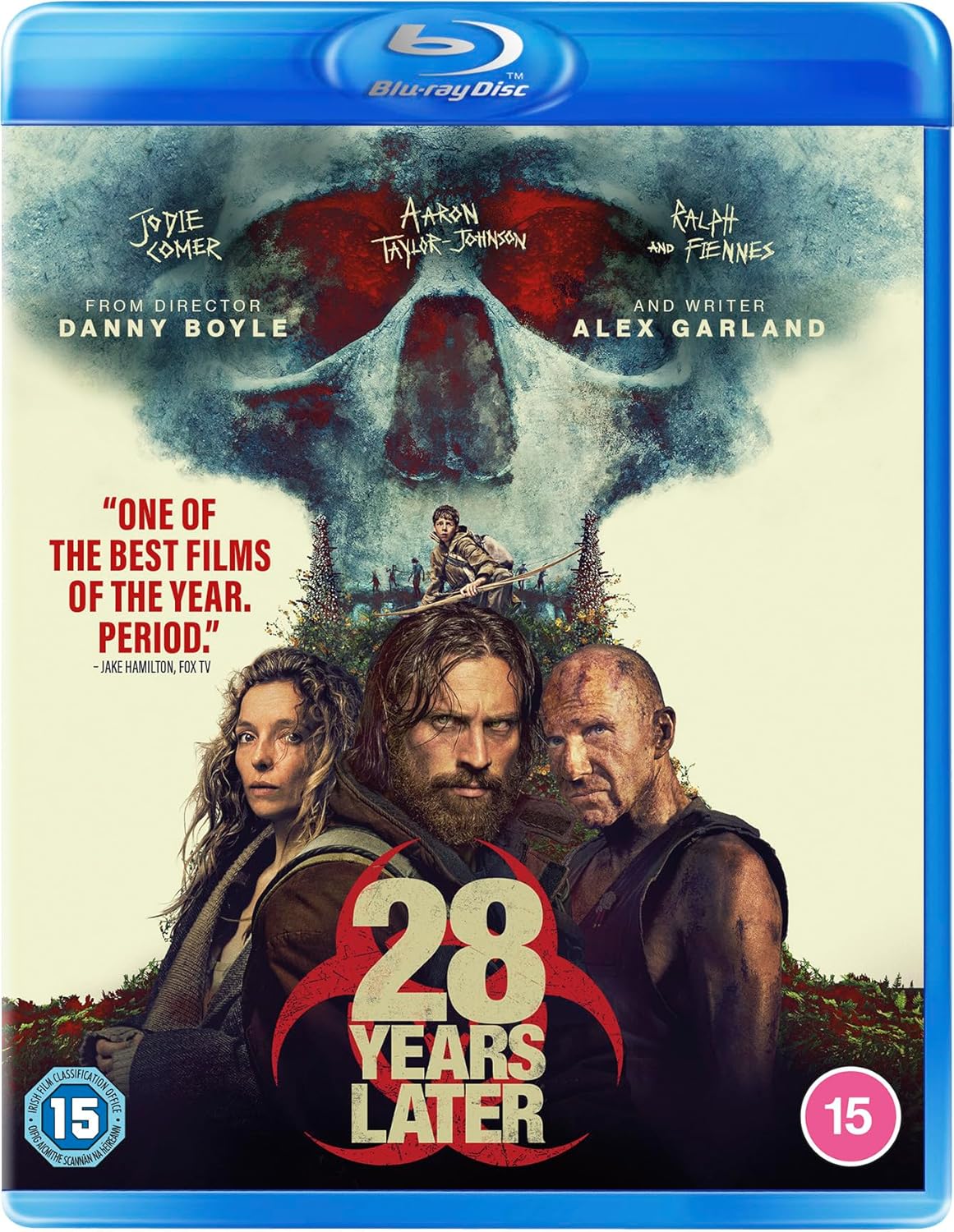 Blu-ray cover of '28 Years Later' with actors and promotional text.