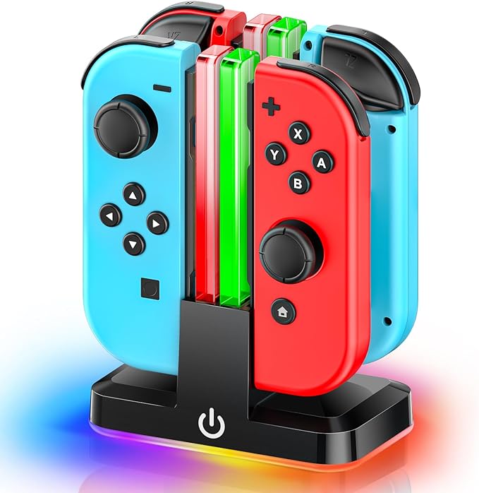 Switch Controller Charger for 4 Joycons with 9 RGB Light Modes, Joy con Charger Stand with LED Indicators, Switch Charging Dock for Joycon Charging Game Boy Games(Not for Joycon 2)
