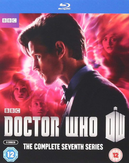Blu-ray box set cover for 'Doctor Who' complete seventh series with BBC logo.
