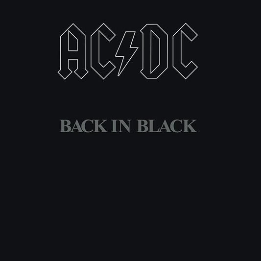 AC/DC 'Back In Black' remastered CD cover in black with the band's logo in white text.