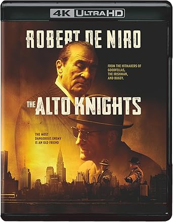 DVD cover of 'The Alto Knights' featuring Robert De Niro with a cityscape background.