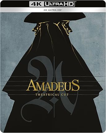 4K Ultra HD Blu-ray cover of 'Amadeus' with a silhouette and title design.