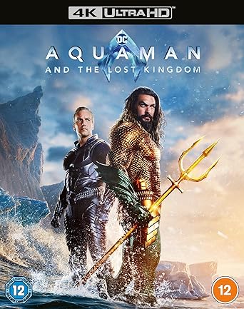 4K Ultra HD movie cover for 'Aquaman and the Lost Kingdom' featuring two characters with a trident.