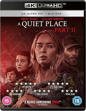 Blu-ray cover of 'A Quiet Place Part II' with characters and 4K Ultra HD label.