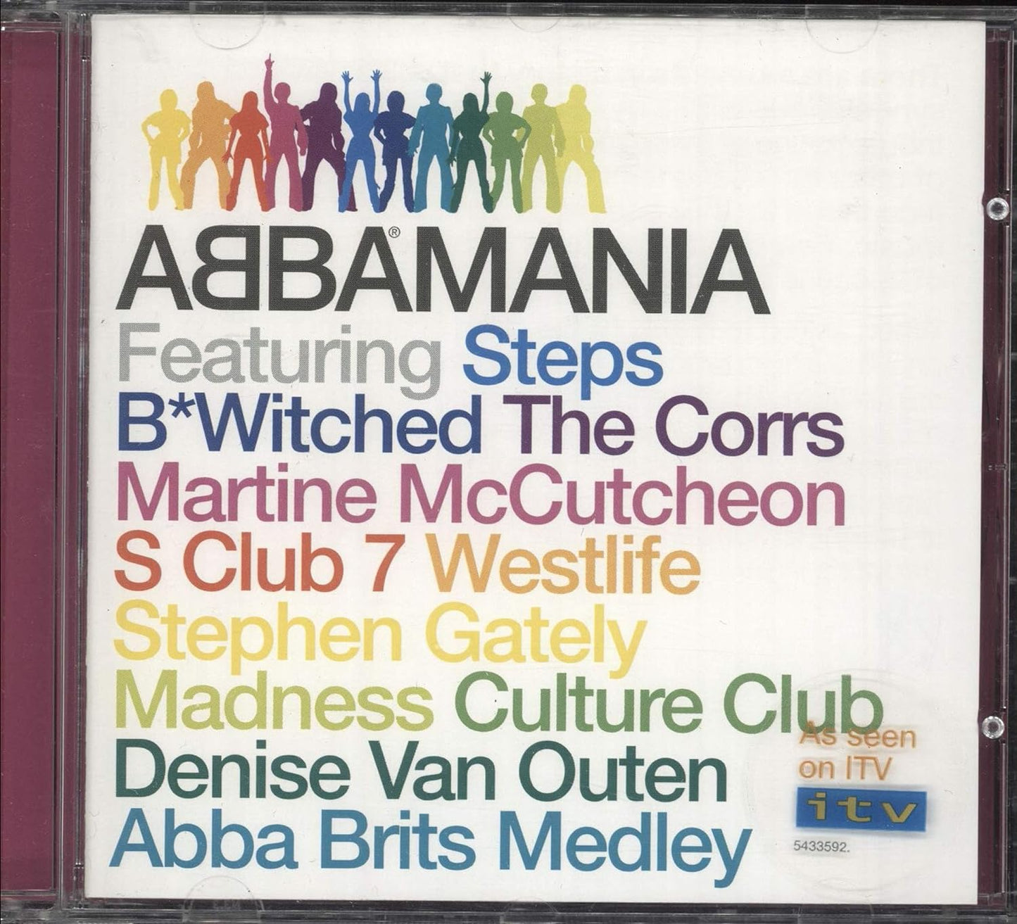 CD cover for 'Abbamania' featuring a colorful collage of various artists with track names and 'ABBA' logo.
