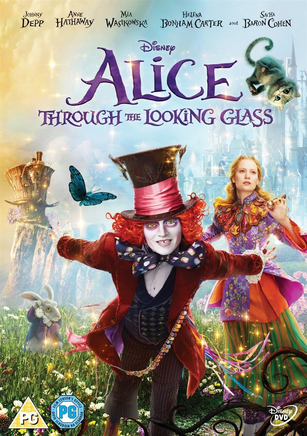 DVD cover of 'Alice Through the Looking Glass' featuring characters from the movie.